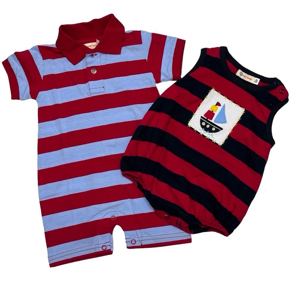Baby Luigi Romper Baby Boy‎ 6 Months & 12 Months Sailboat Blue Red Striped